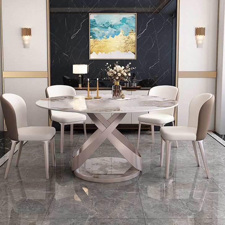 Round Dining Table Set 1/4/5/7 Pcs Sintered Stone Dining Table with Upholstered Chairs