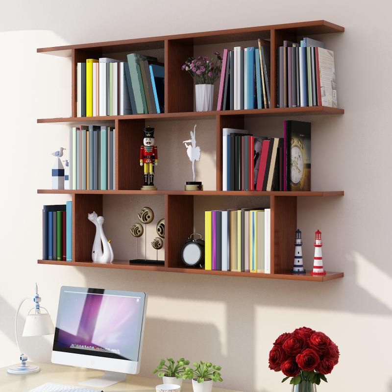 Modern Wall Mounted Shelf Bookcase Horizontal Engineered Wood Bookshelf