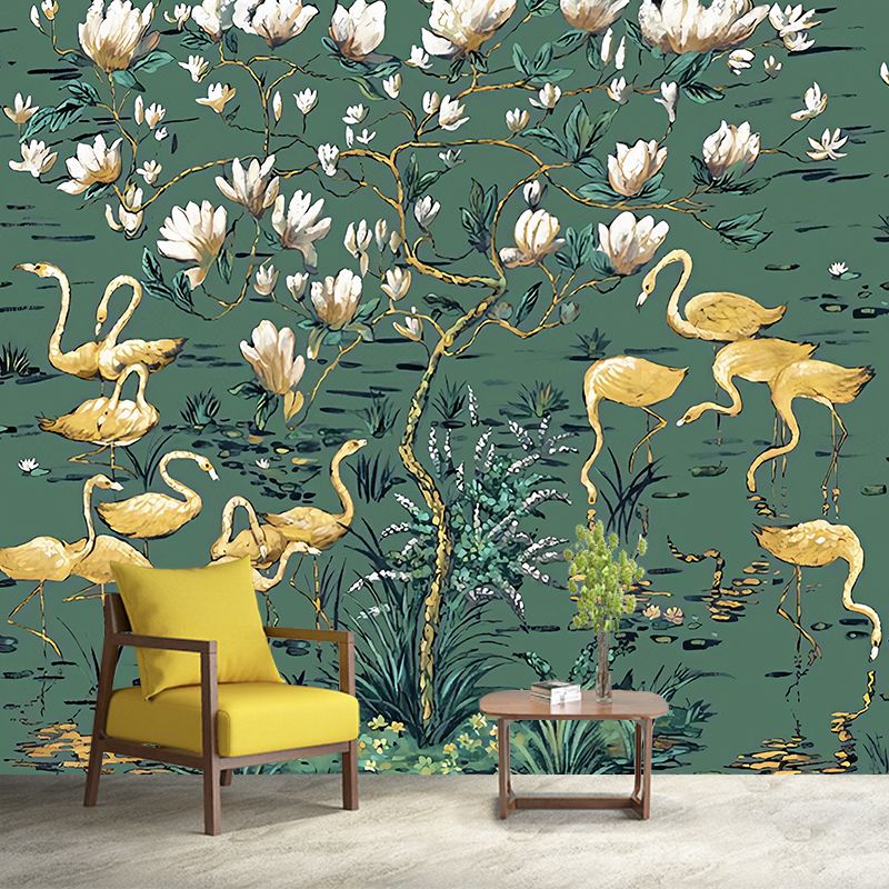 Large Tropix Wall Murals in Dark Color Flamingo and Lotus Pond Pattern Wall Covering, Optional Size
