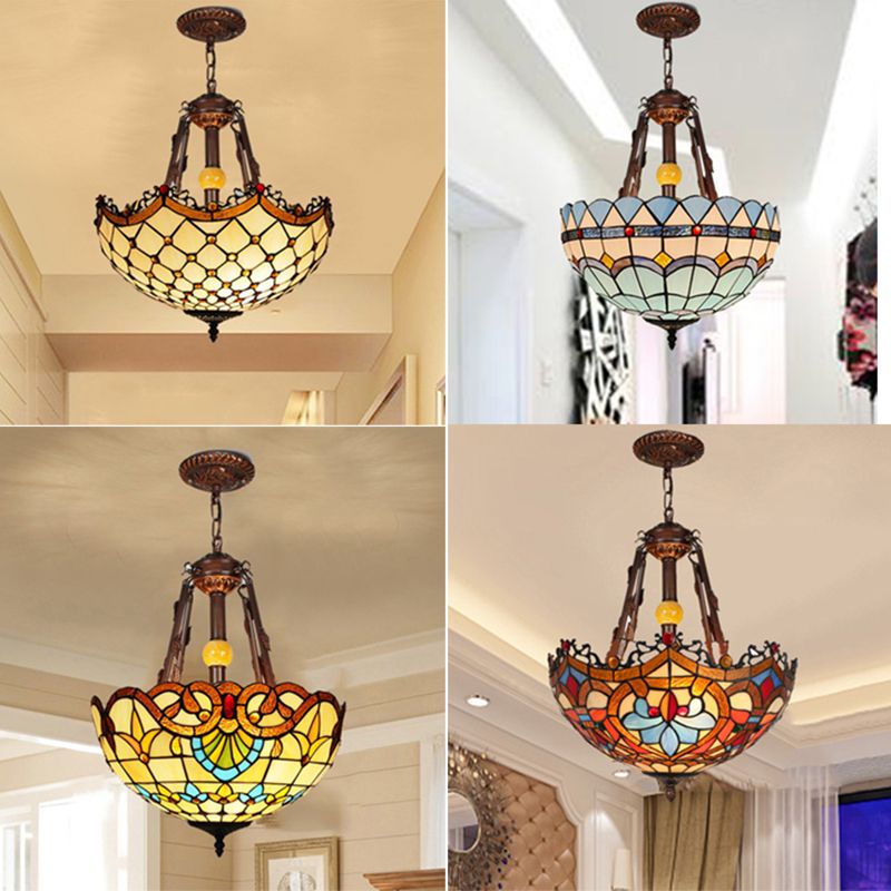 Gebrandschilderd glas omgekeerde kom hangende kroonluchter Tiffany -stijl kroonluchter lamp