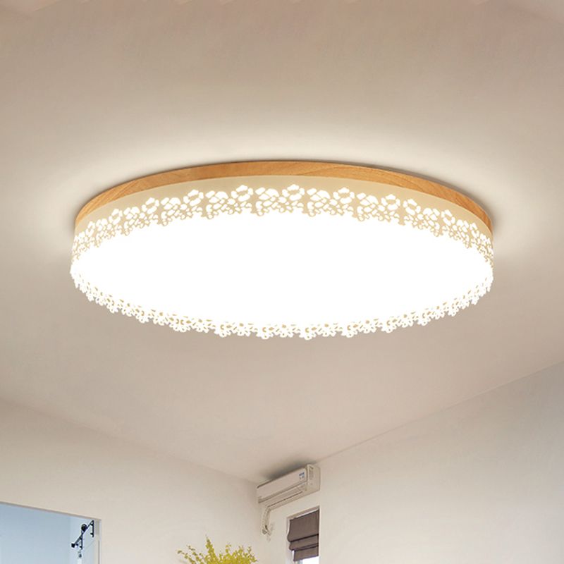 Nordic Ultra Dunne Drum Plafond Flush Mount Hout Wit 10.5"/15"/19" Dia LED Flush Mount Licht voor Slaapkamer in Warm/Wit/Neutraal