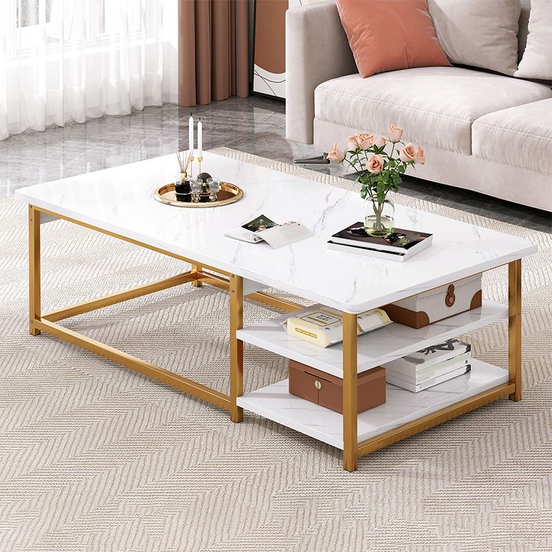 Modern Rectangular Frame Coffee Cocktail Table with Storage Shelves