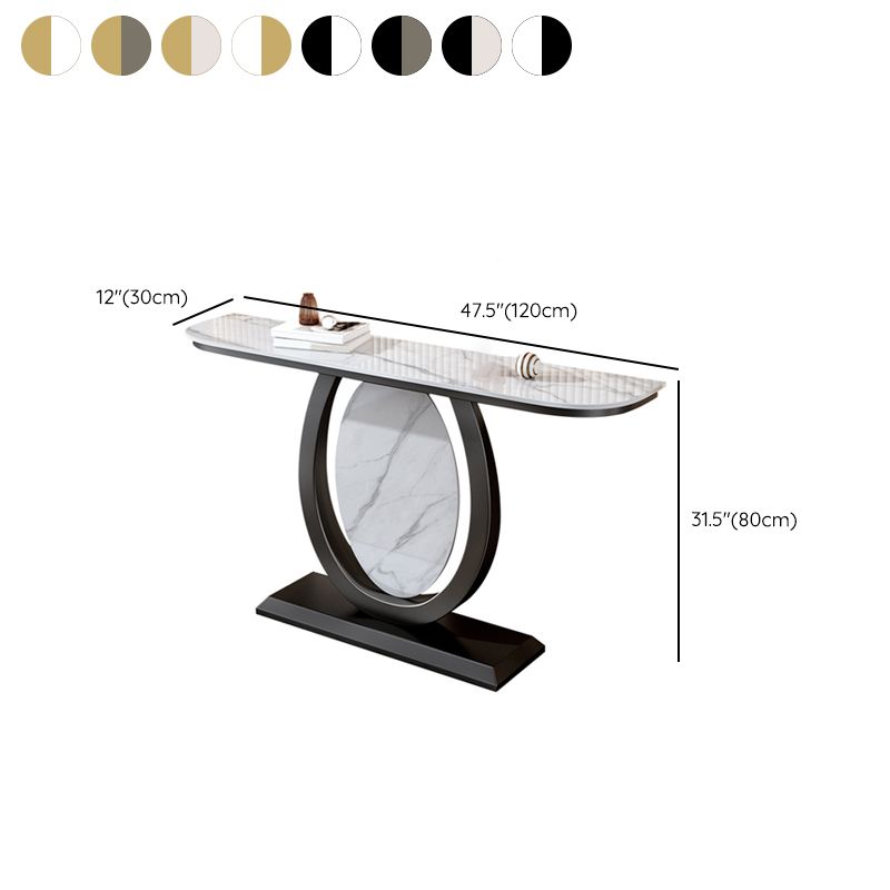 Glam Stone Accent Table Half Moon Console Sofa Table for Hall