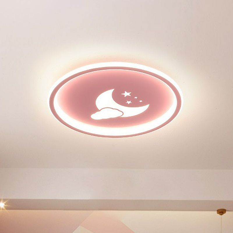 Metallic Ring Shaped LED Flush Mount Lighting Nordic Style Flush Mount Ceiling Light with Star and Moon Pattern