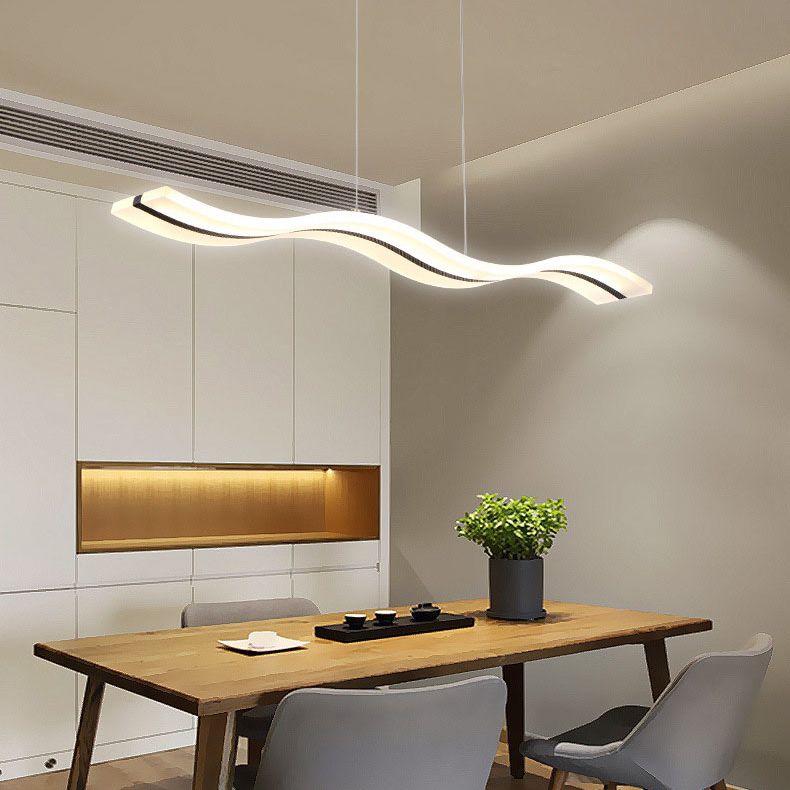 Dinning Room Island Pendant Light Simple White Over Island Lighting with Wave Metal Shade