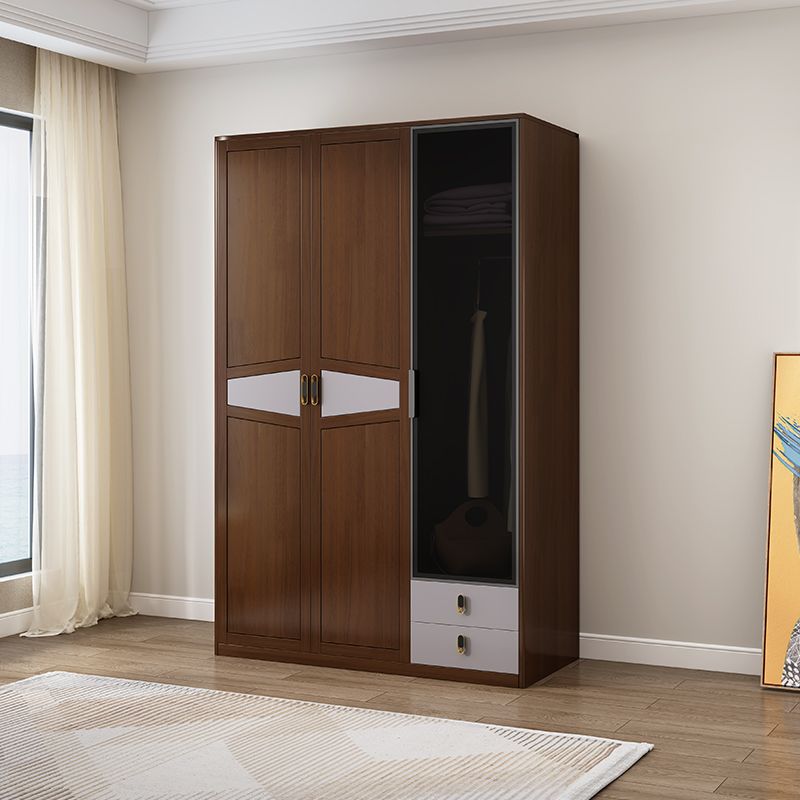 Freestanding Solid Wood Frame Wardrobe Traditional Wardrobe with Shelves