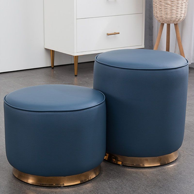 Glam Round Shape Ottoman Genuine Leather Upholstered Standard