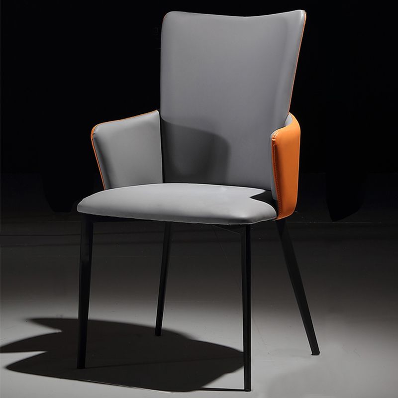 Upholstered Faux Leather Armchair Indoor Industrial Dining Chair with Metal Legs