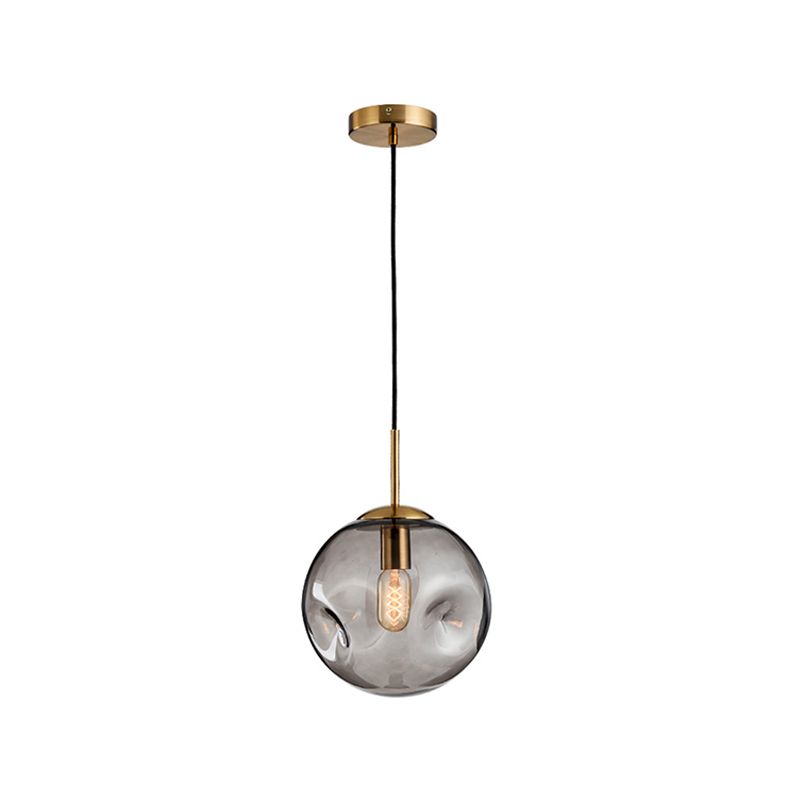 Sphère aléatoire Pendant le pendentif de plafond moderne Cognac / Smoke Grey Glass 1 Contant en laiton suspendu pour le salon