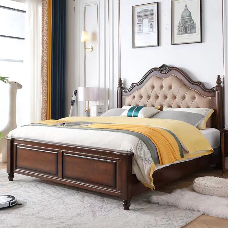 Panel Solid Color Bed Frame Solid Wood Bed Frame with Headboard