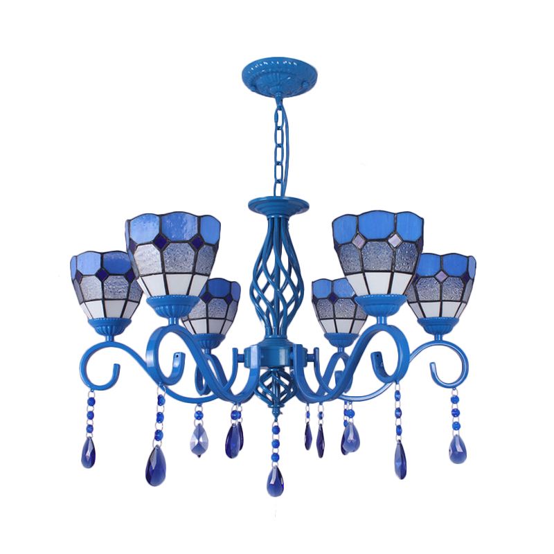 6/8 luci a ciondolo blu illuminazione nautica in vetro colorato in vetro lampadario interno con catena da 12 "