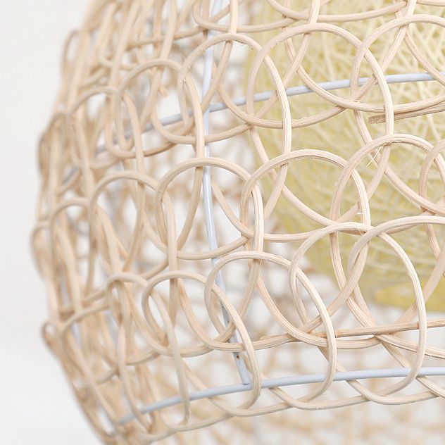 Doppeler Rattan Schatten Kuppel hängende helle asiatische Style Handwebende 1-Licht-Anhänger mit 39,3 "verstellbarer Draht