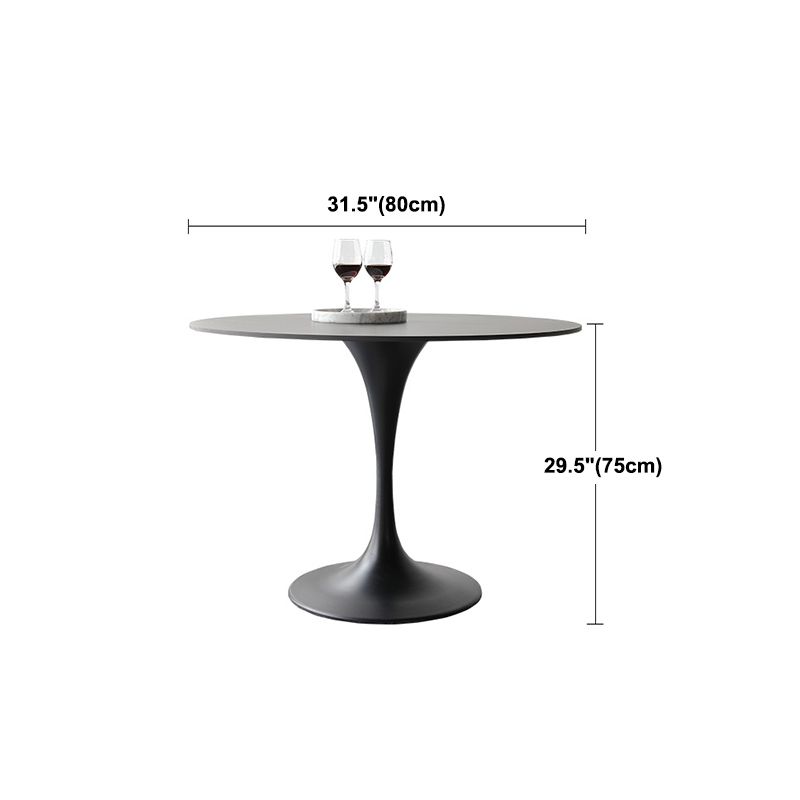Metal Modern Round Indoor Table Black Sintered Stone Top Table for Dining Room