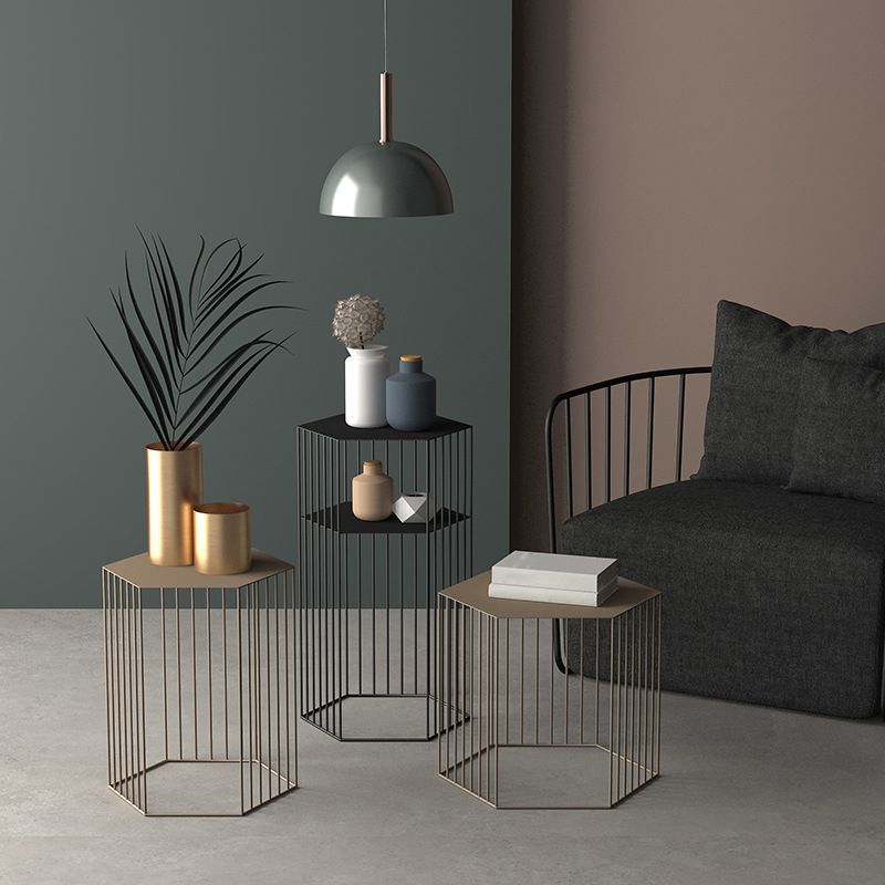 Hexagon Top Side Table Mid-Century Modern Ironcraft Frame End Table
