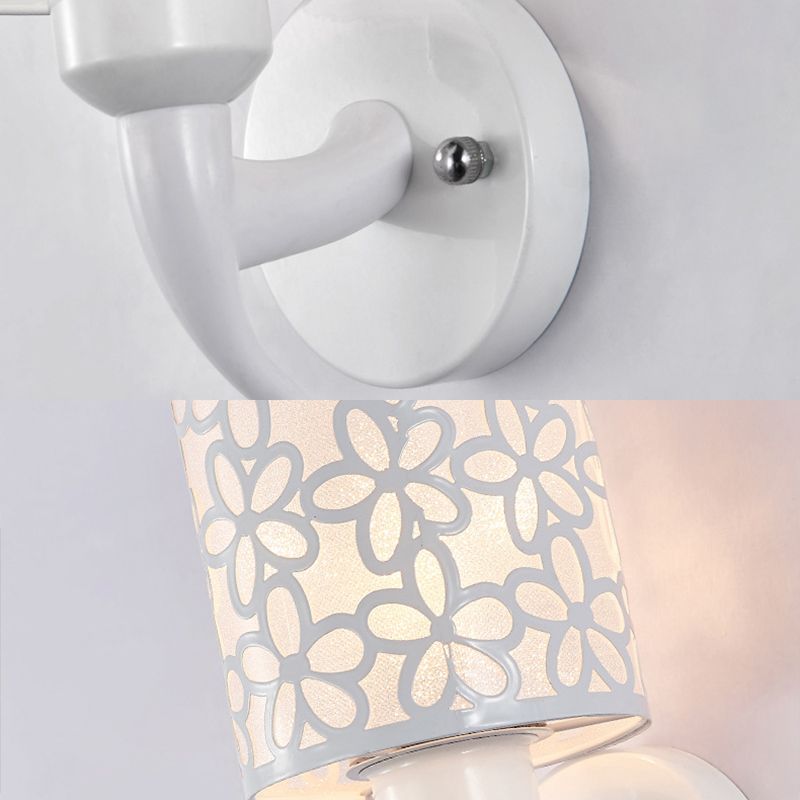Hollow Petals Metal Cylindrical Simplicity Sconce Lamp Modern Style 1-Light Corridor Wall Mount Light in White