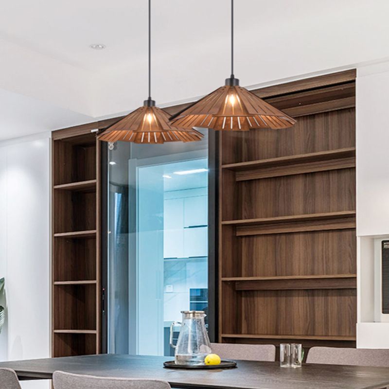 Modern Style Cone Shape Hanging Light Wood 1 Light Hanging Lamp for Bedroom