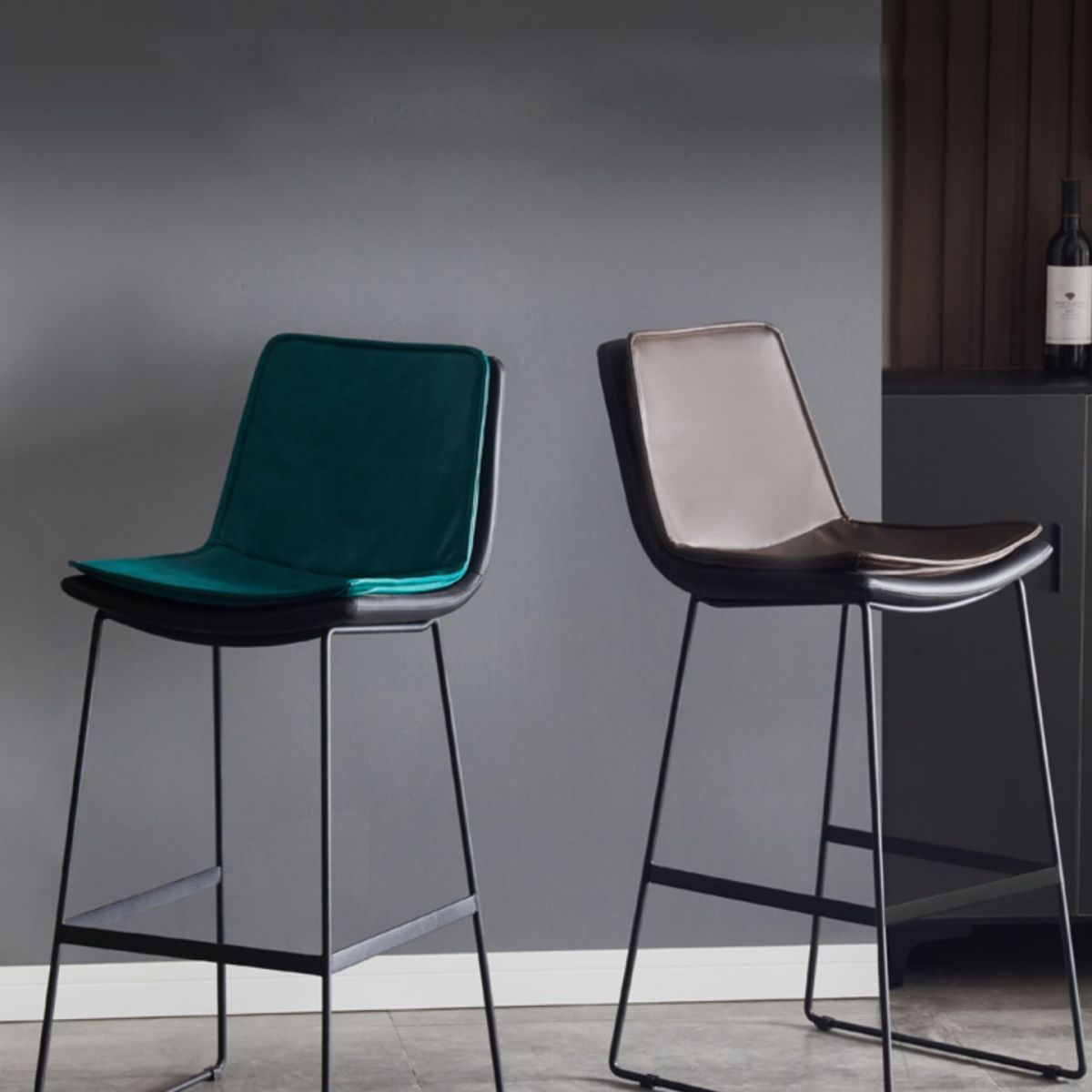 Modern Upholstered Low Back Armless Bar Stools with Metal Base