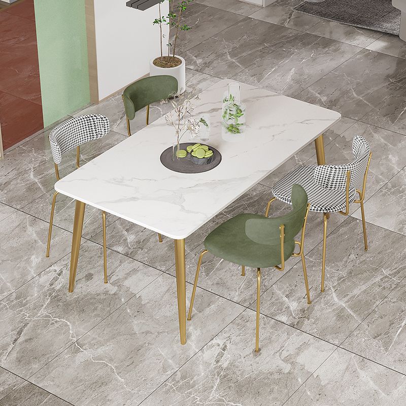 Scandinavian Sintered Stone Dining Table Set with Rectangle Table and Gold Legs Home Dining Set