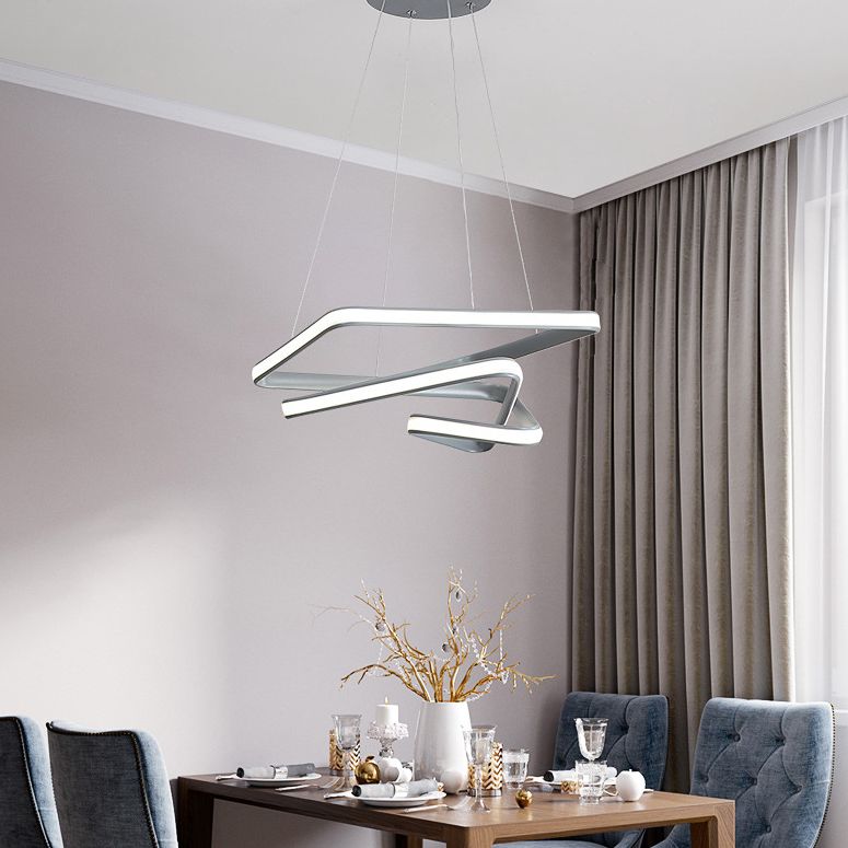 Grey Line Chandelier Lamp Simplicity Metal LED Strip Pendant Light for Dining Room