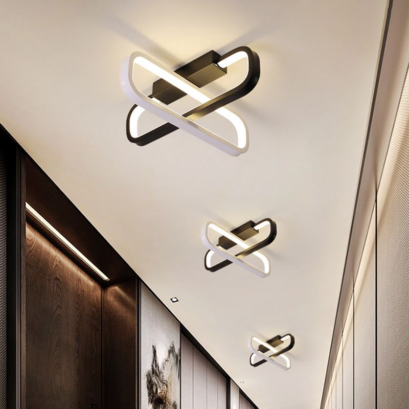 Dual Oblong Acrylic Flush Mount Lamp Minimalist LED Black Flush Ceiling Light, Warm/White Light