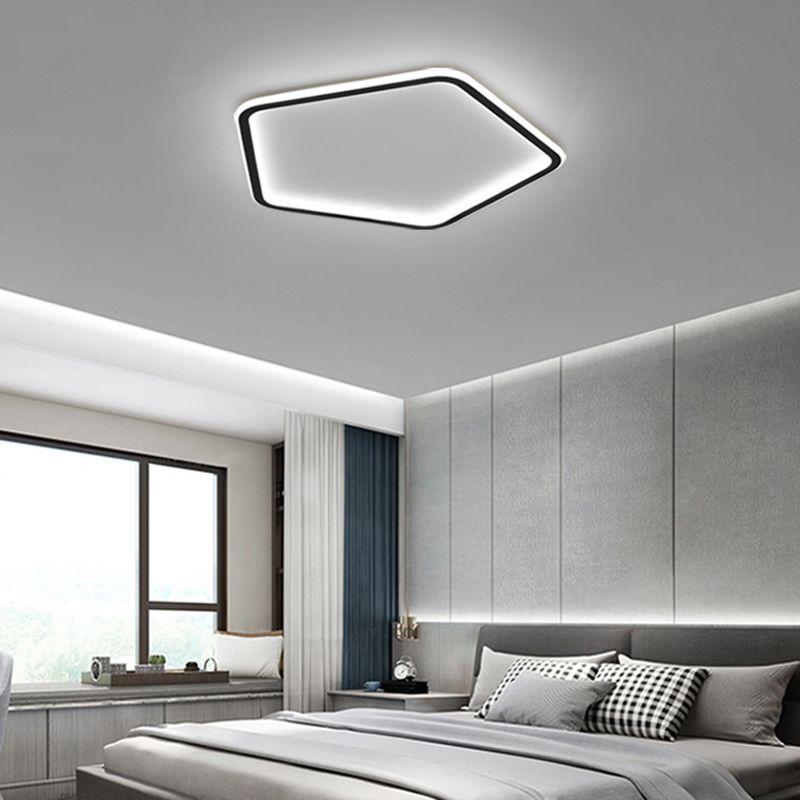 Minimalist Pentagon Ultrathin Ceiling Light Aluminum Bedroom LED Flush Mount Light in Black