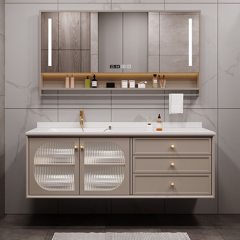 Modern Sink Vanity Solid Color Storage Shelves Wall Mount Bathroom Vanity Set
