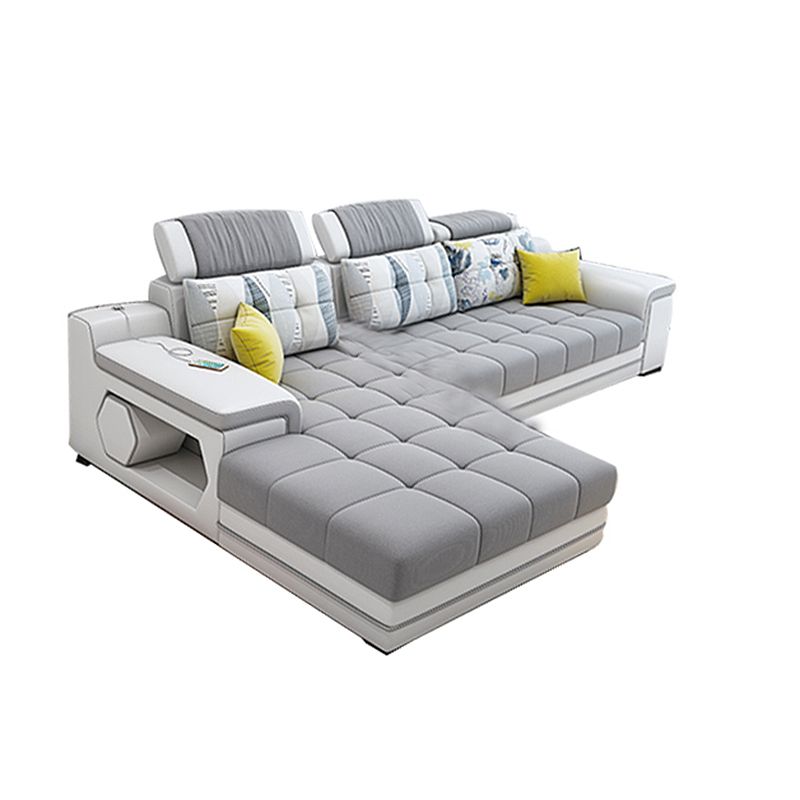 Light-grey Pillow Top Arm Sectional Pillowed Back Cushions, Adjustable