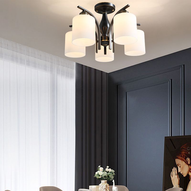 Semi Mount Lighting Minimalist Glass Cylindrical Semi Flush Mount Ceiling Fixture