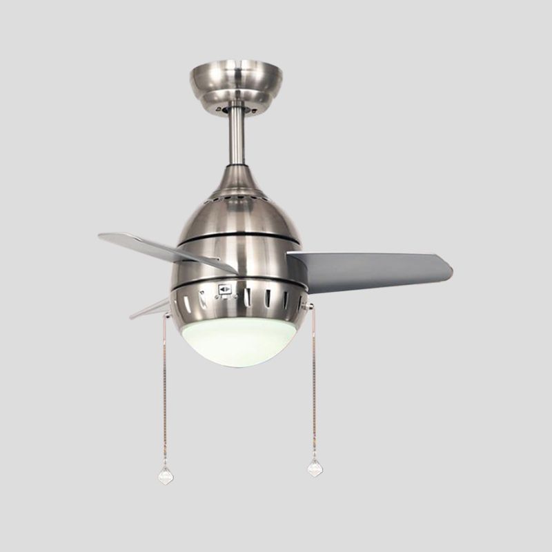 3 Blades LED Hanging Fan Lamp Modern Bedroom Semi Flush Light with Oval Acrylic Shade in Silver/White/Green, 26"/36" Wide