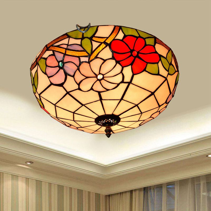 Plafonnier traditionnel à abat-jour en forme de bol, luminaire d'art en verre teinté