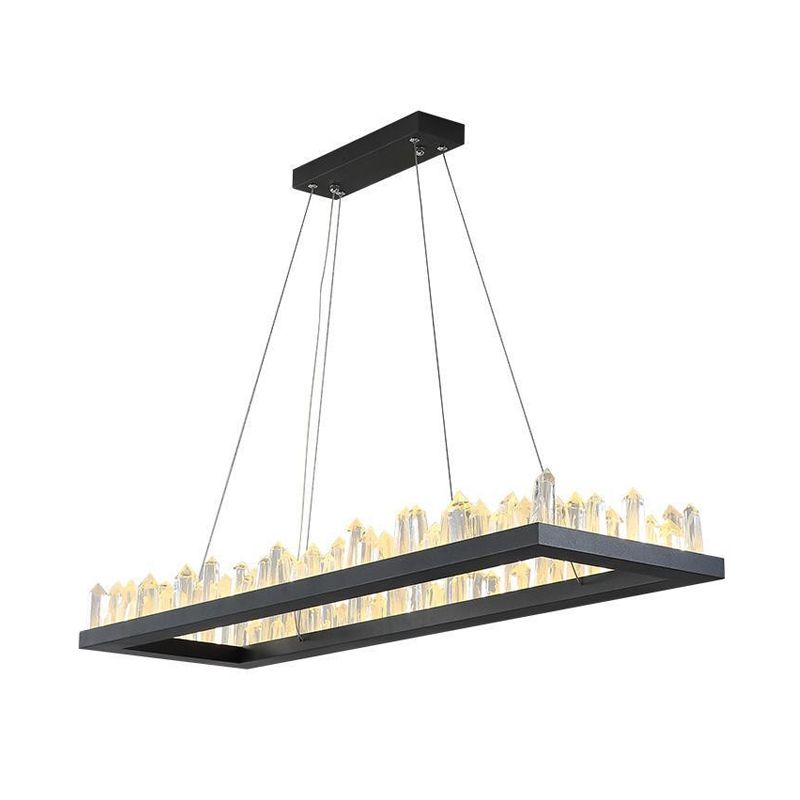 23.5"/31.5" W Rectangle LED Hanging Lamp Simplicity Black Crystal Icicle Island Ceiling Light in Warm/White Light