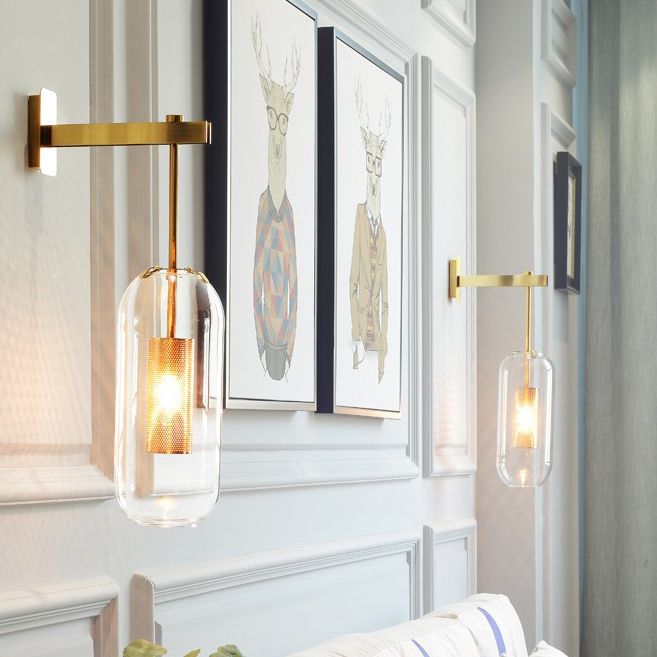 Modern Style Cylinder Wall Sconces Glass 1 Light Wall Mount Light Fixture