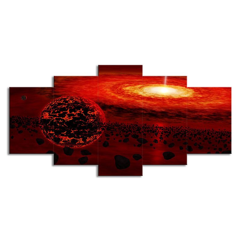 Red Universe Landscape Wall Art Decor Multi-Piece Canvas Print for Teenage Bedroom