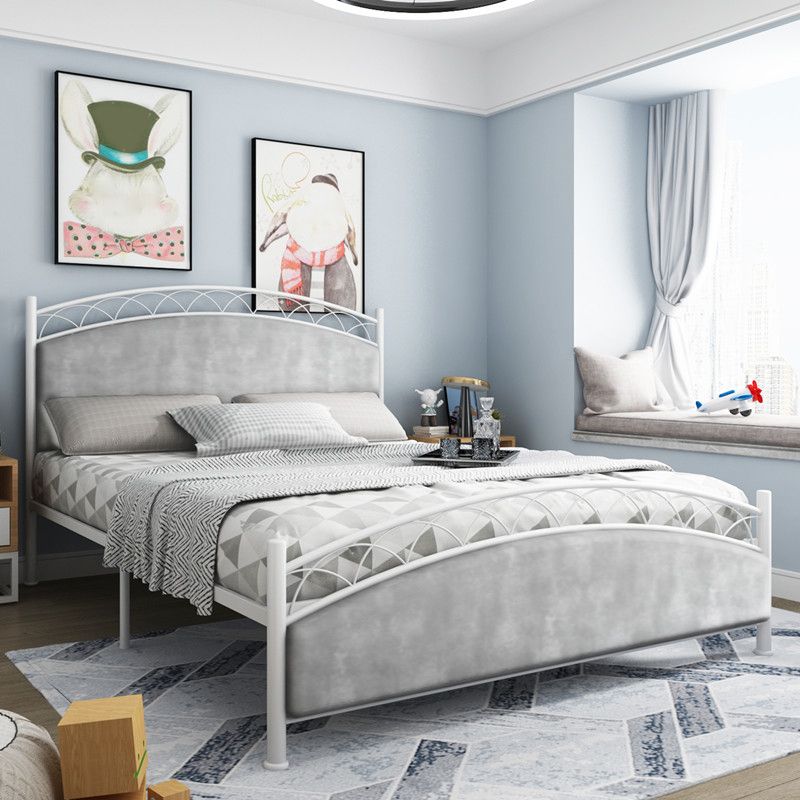 Modern Rectangular Bed Upholstered Headboard Bed with Metal Legs
