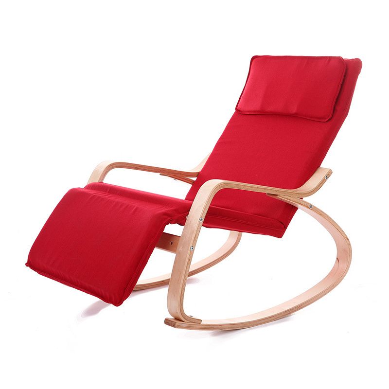 Modern Wood Base Lazy Chair Cotton Fabric Upholstery Rocking Chair for Bedroom