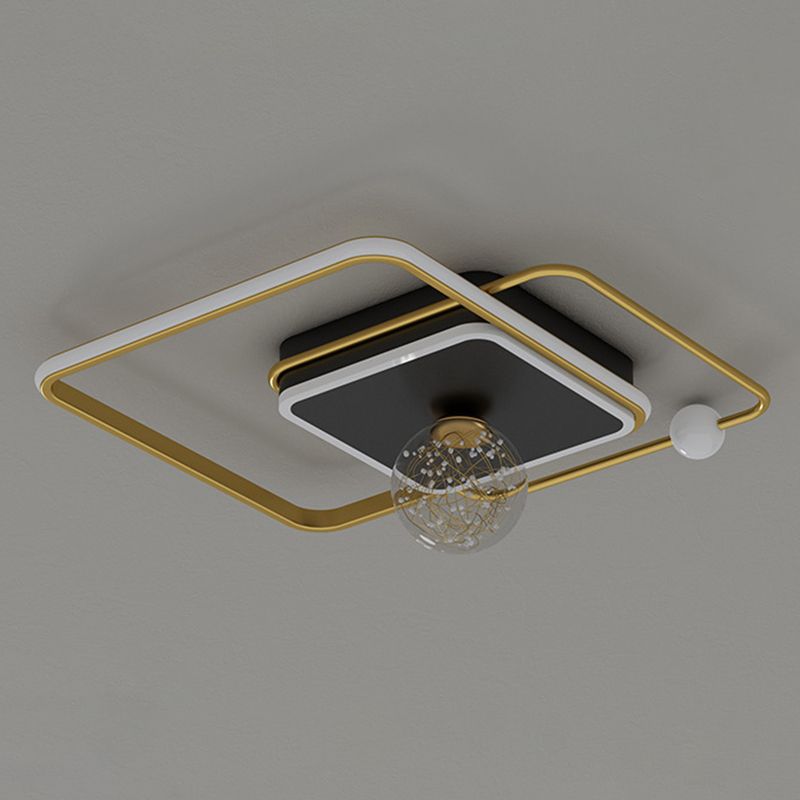 1-Light Black Gold Flush Mount Metal LED Minimalism Ceiling Light Fixture for Bedroom