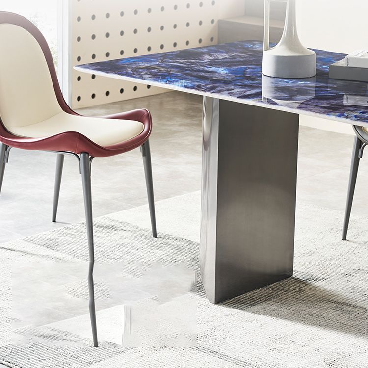 Simplicity Style Rectangle Stone Fixed Dinner Table with Double Pedestal