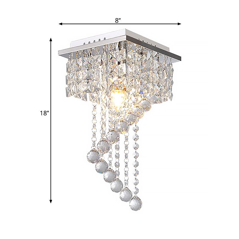 Spiral Ceiling Light Modern Crystal 1/2 Light Chrome Flush Mount Light for Balcony, 8"/15" Wide