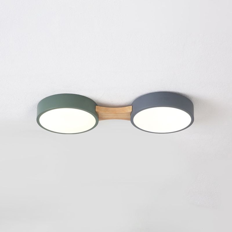 Drum-inbouwplafondlamp Minimaal acryl LED-inbouwarmatuur met houten arm