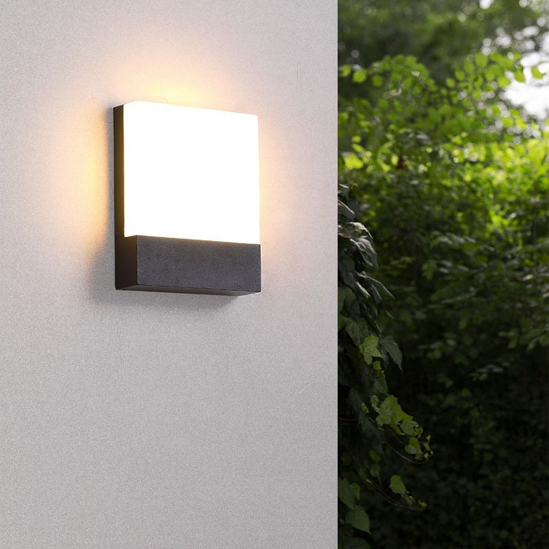 Square LED Wall Lamp Modern Black Wall Mount Lamp with Acrylic Shade for Garden