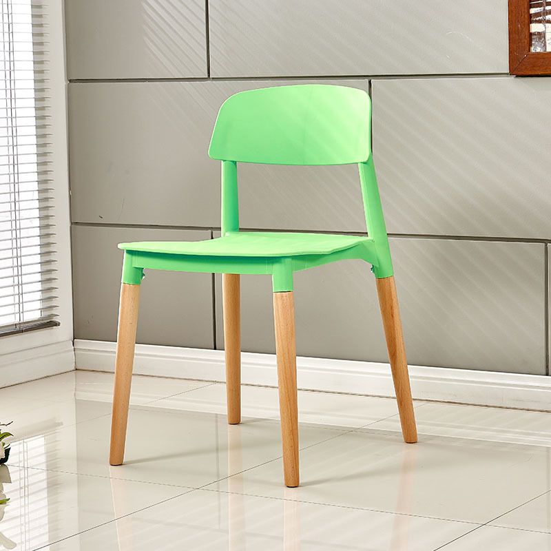Contemporary Dining Side Chair with Wooden Legs and Plastic Back