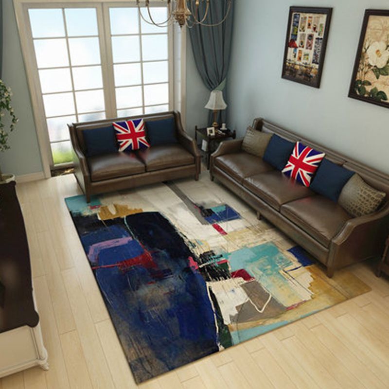 Modern Home Decor Rug Multi Color Abstract Print Area Carpet Synthetics Non-Slip Backing Pet Friendly Rug