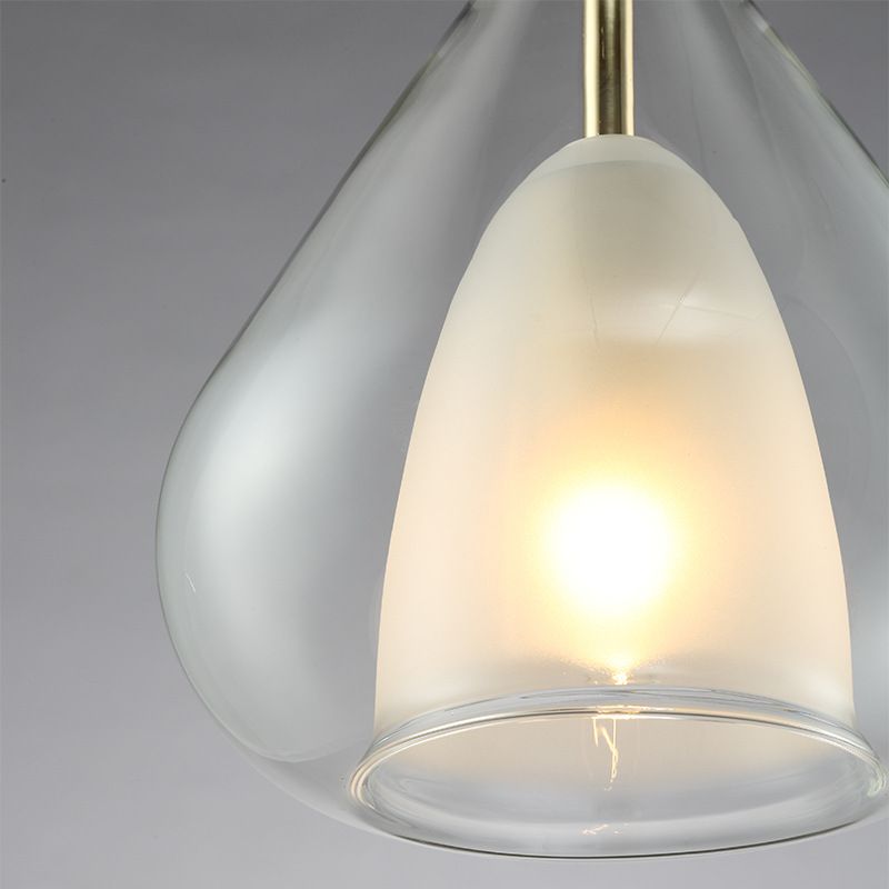 1 Light Hanging Pendant Lights Modern Double Glass Teardrop Pendant Lighting for Living Room