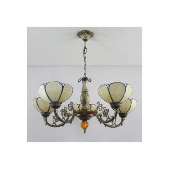 5 Lights Bowl Chandelier Light Fixture Country Stained Glass Pendant Chandelier for Living Room