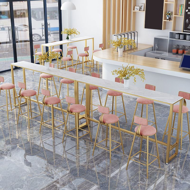 Stone Bar Dining Table Glam Rectangle Bar Table with Trestle Pedestal for Kitchen