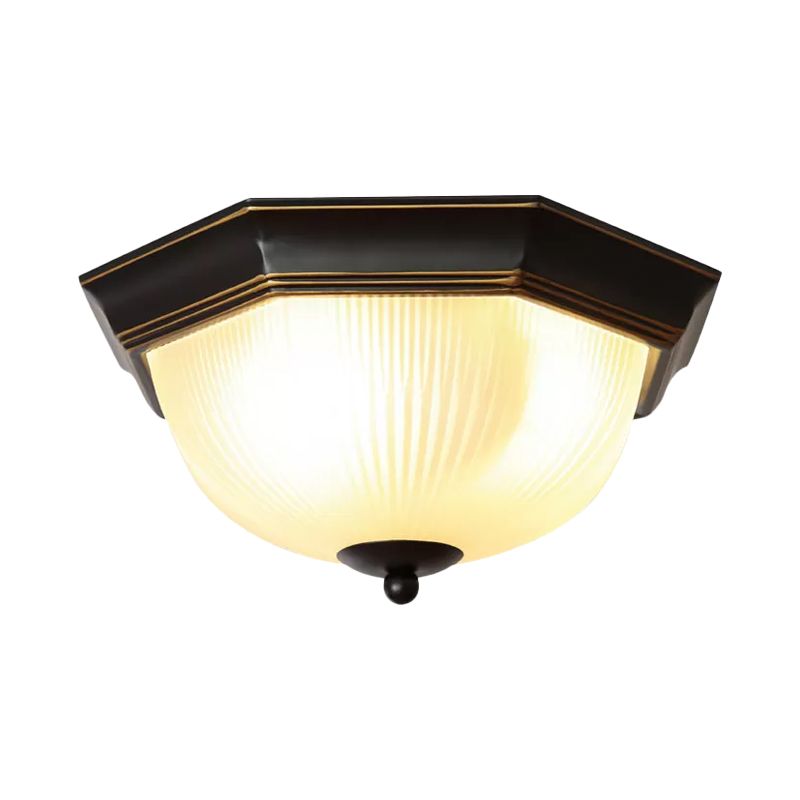Milk Ribbed Glass Black Ceiling Flush Faceted Dome 2-Head Classic Flush Mount Recessed Lighting