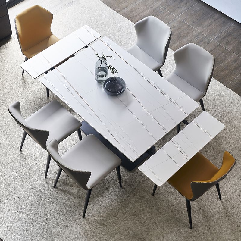 Contemporary Rectangle Dining Room Table Sintered Stone Table with Black Pedestal Base