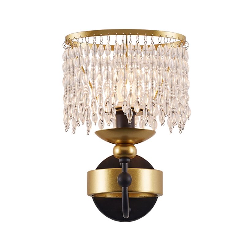 Retro Fringe Drape Wall Light 1 Bulb Crystal Sconce Lighting with Curved Arm in Gold