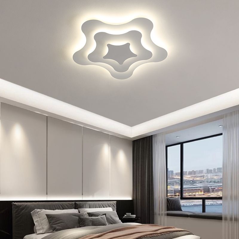 Plafonnier LED géométrique blanc en fer laqué de style moderne avec abat-jour en acrylique