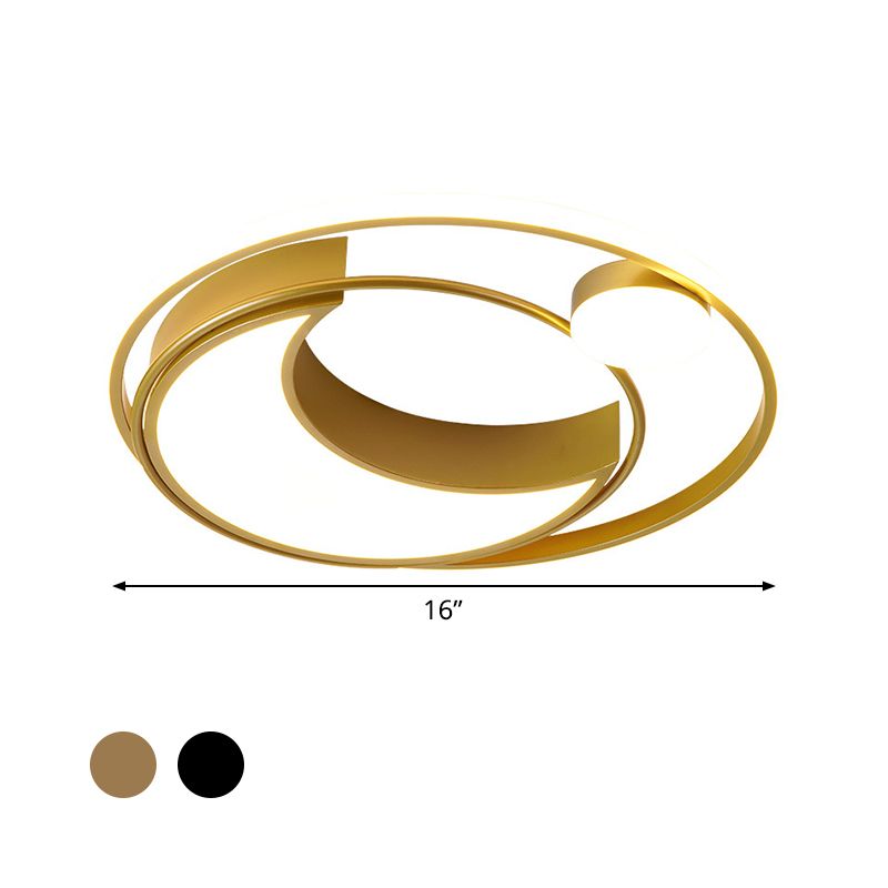 Nero/oro cera luna flush Mount luce moderna acrilica 16 "/19.5" Dia LED illuminazione a soffitto con Orbital Side Design, luce calda/bianca